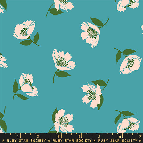 Juicy Fluttering Florals in Turquoise - Ruby Star Society Sold by the Half Yard